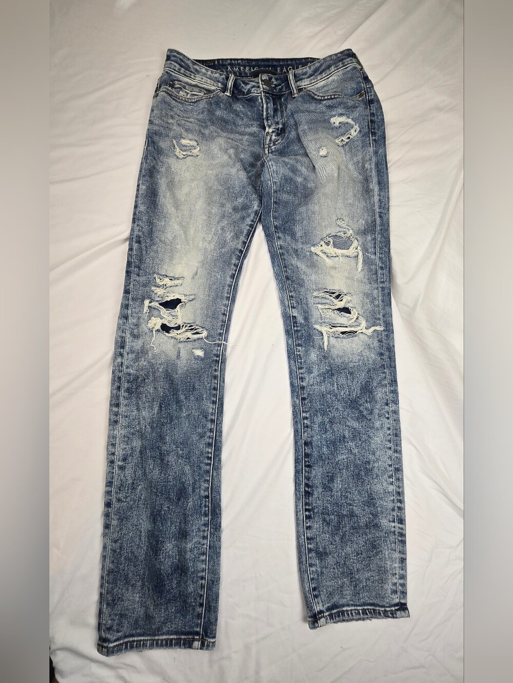American Eagle Men's Distressed Ripped Jeans 30x34 Light Wash Stretch Denim - Picture 1 of 9